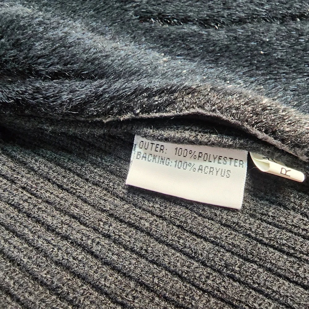 SEEU Black Ribbed Knit Faux Fur Button Down Sweater Jacket - Picture 14 of 16